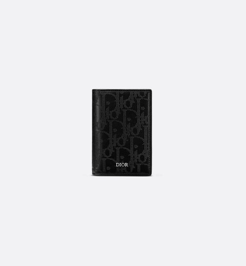 Vertical Bifold Card Holder Black Dior Oblique Galaxy Leather