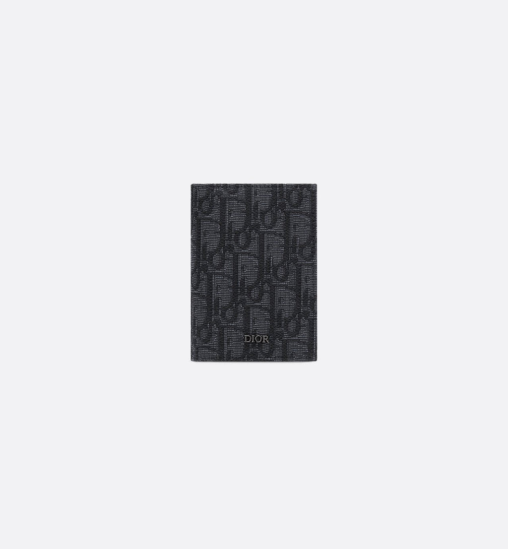 Vertical Bifold Card Holder Black Dior Oblique Jacquard