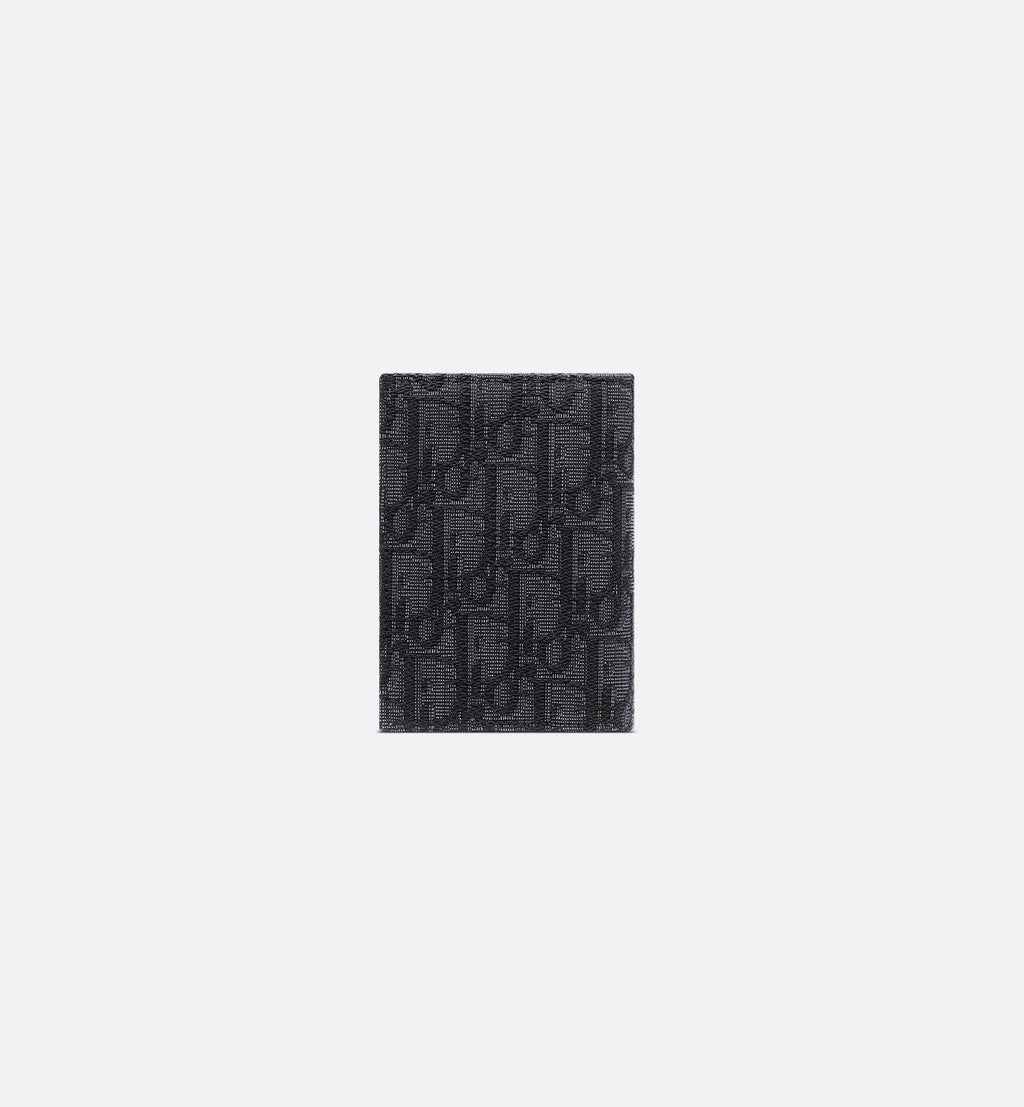 Vertical Bifold Card Holder Black Dior Oblique Jacquard