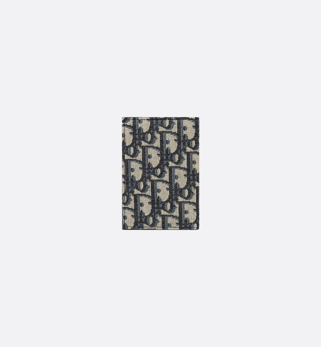 Vertical Bifold Card Holder Beige And Black Dior Oblique Jacquard