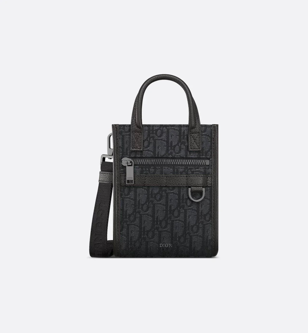 Safari North-South Mini Tote Bag Black Dior Oblique Jacquard And Grained Calfskin