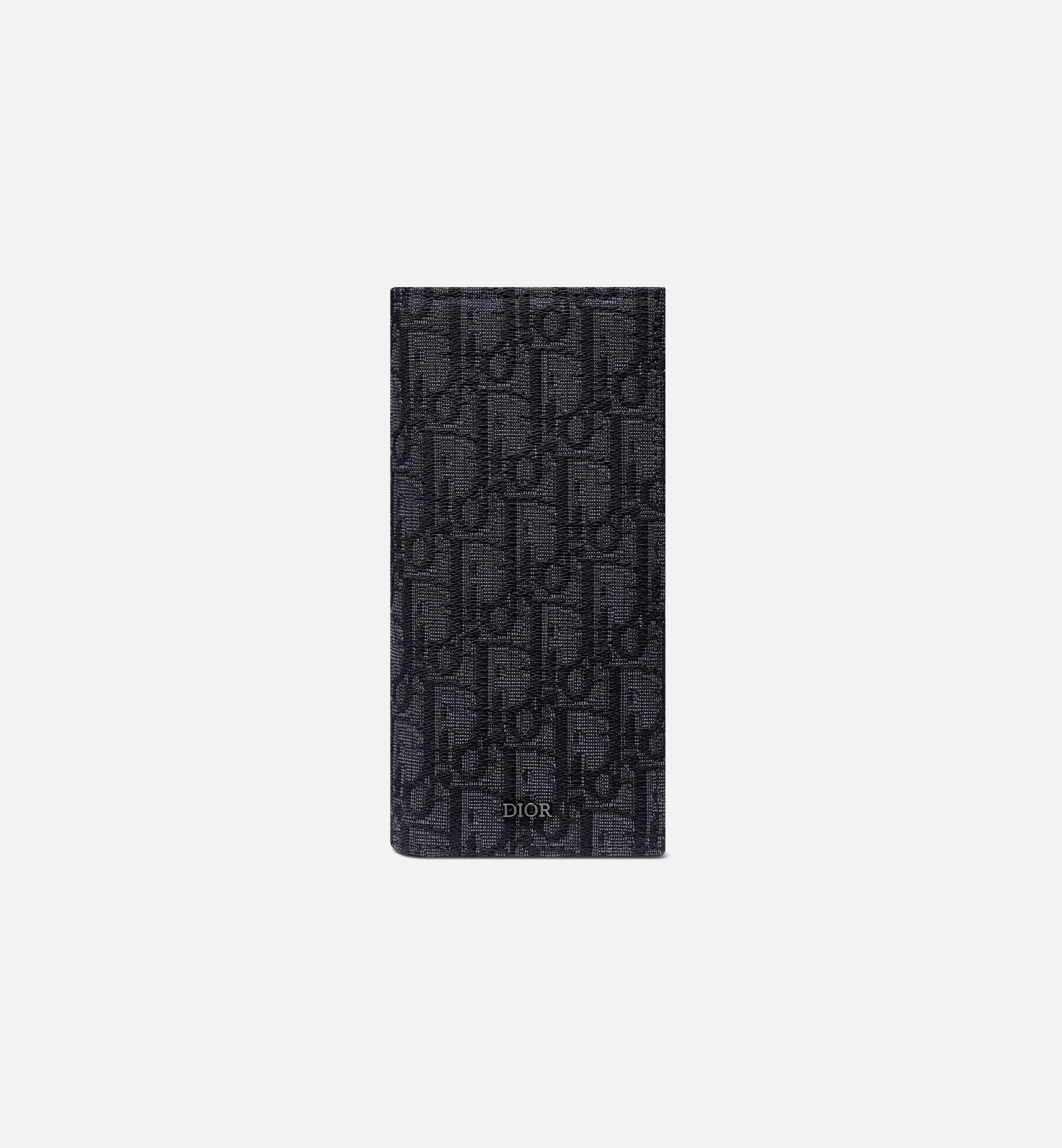 Vertical Long Wallet Black Dior Oblique Jacquard