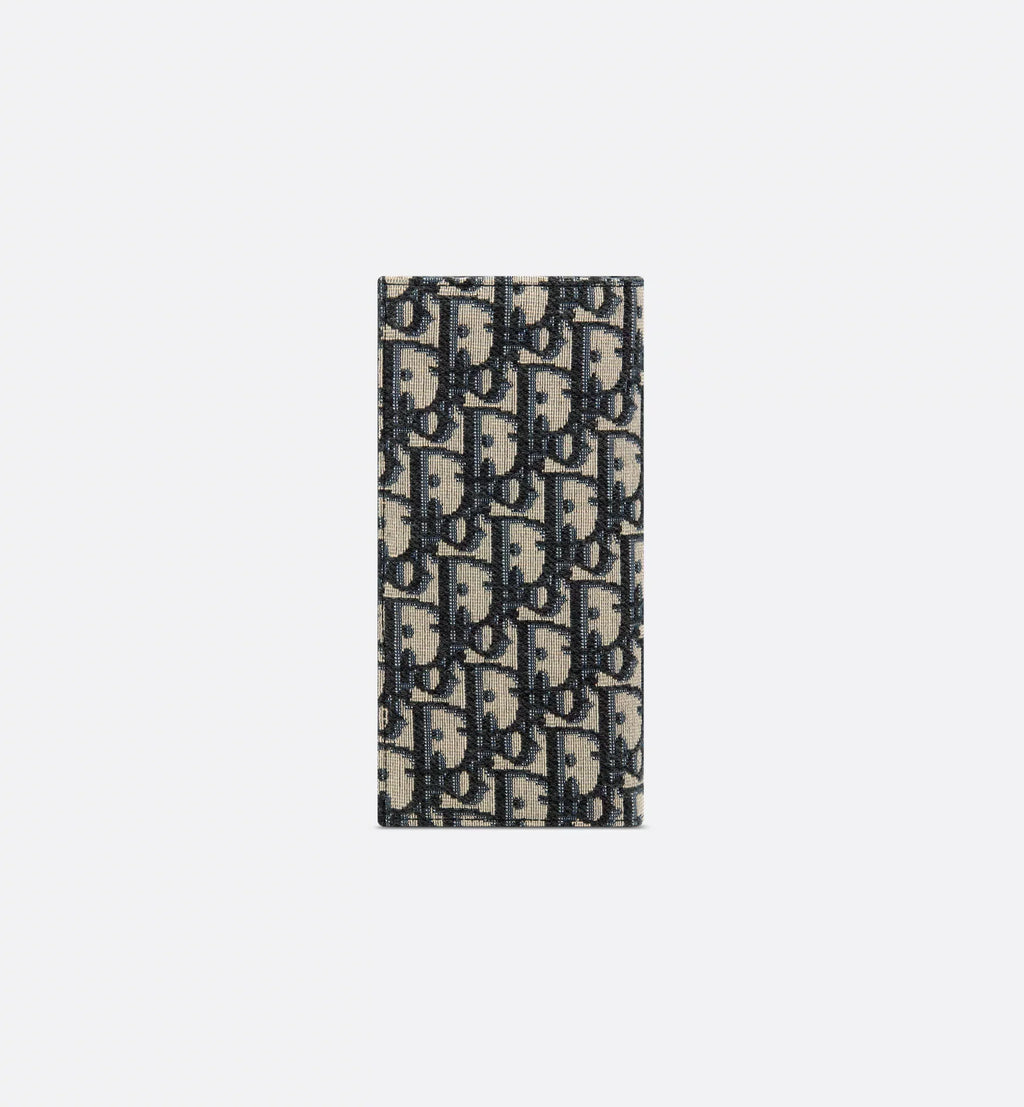 Vertical Long Wallet Beige And Black Dior Oblique Jacquard