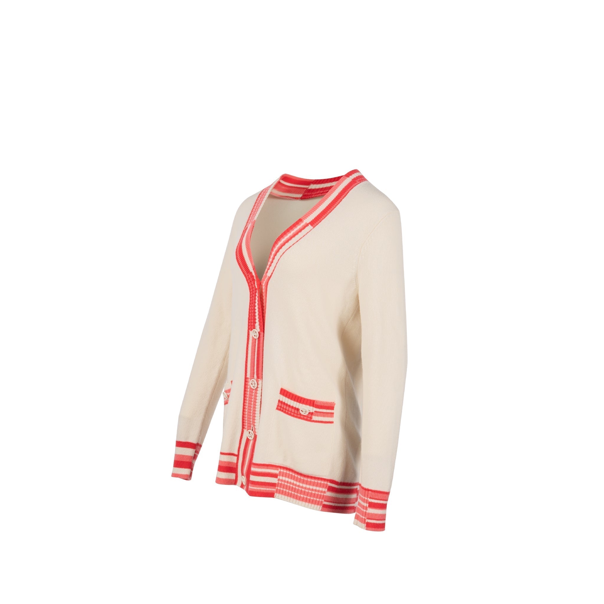 Chanel Size 36 Deauville Biarritz Venise Cardigan Cashmere Ecru/Pink/Coral