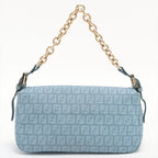 Fendi Blue Zucchino Coated Canvas Baguette Bag