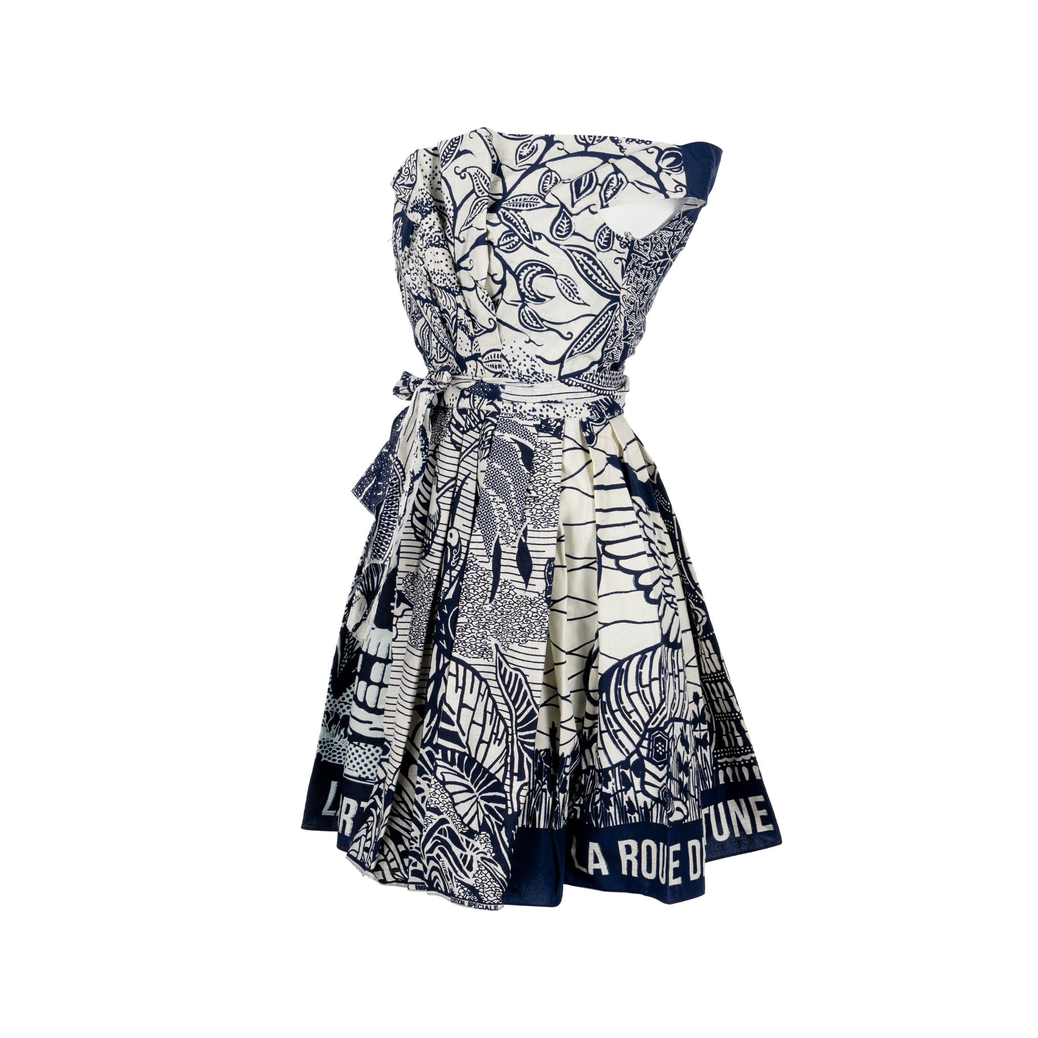 DIOR Size 34 Dress Fantaisie Cotton Navy/White