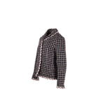 Chanel Size 36 Camellia Detailed Button Tweed Jacket Wool/Polyamide Black/Pink