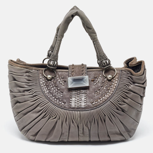 Dior Grey Pleated Leather Plisse Tote