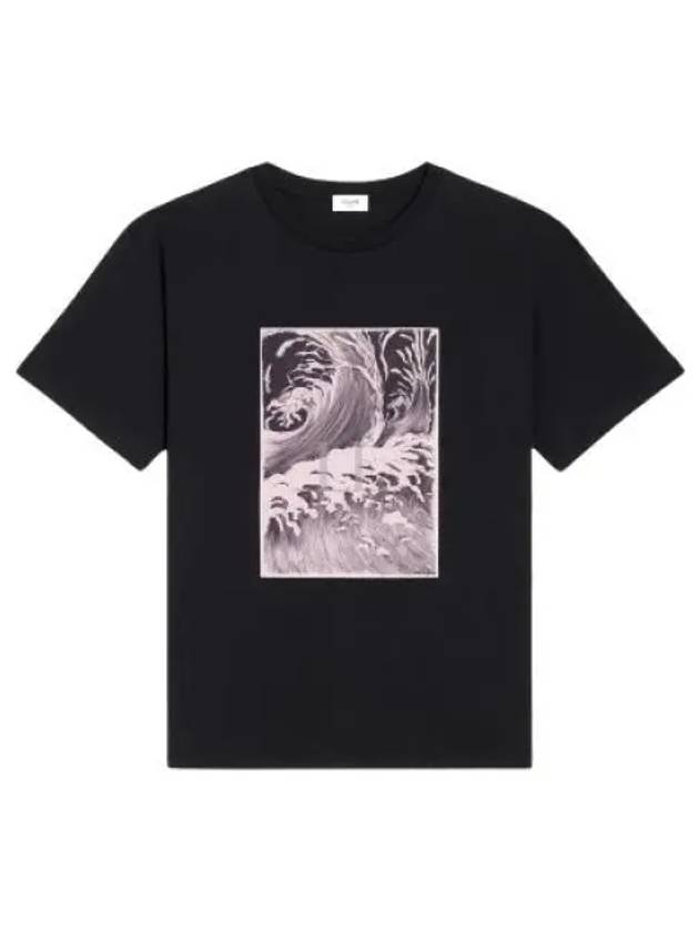 CELINE Men's Loose Wave Cotton Jersey Short Sleeve T-Shirt Black