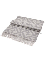 Fendi FF Motif Fringe Cashmere Scarf Light Grey