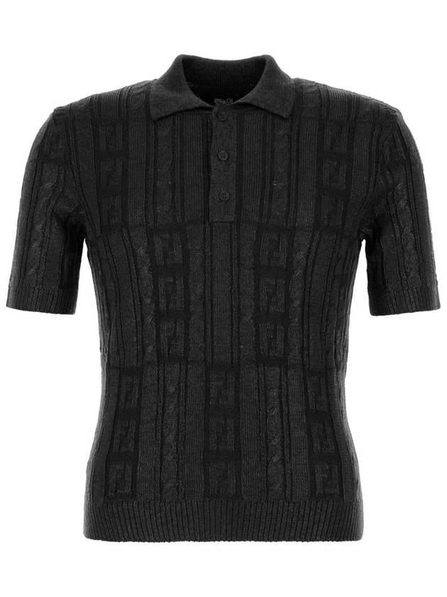 Fendi FF Motif Wool Polo Shirt Black