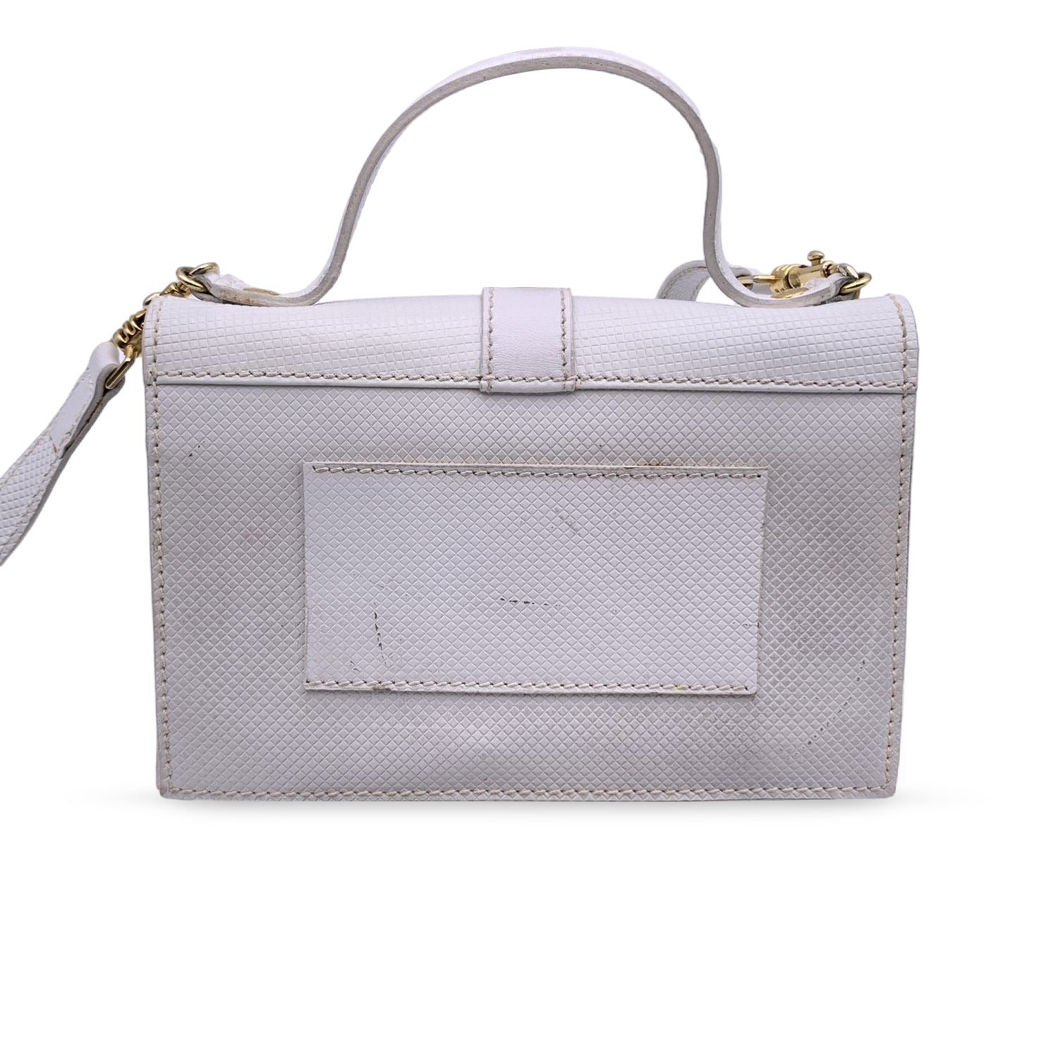 FENDI Vintage White Textured Leather Convertible Mini Handbag