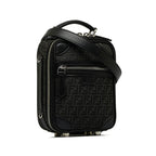 FENDI Mini Crossbody Bag Black Linen Leather 2WAY 7VA542 Black