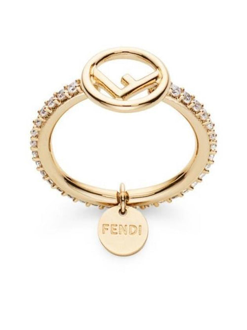 Fendi F Logo Crystals Ring Gold