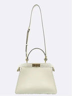 Fendi 8BN321 Ivory Leather Peekaboo I SEE U IC Medium Top Handle Bag Shoulder Strap 2WAY