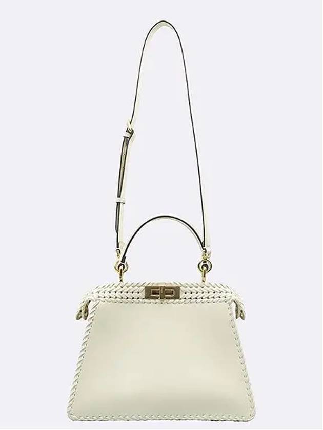 Fendi 8BN321 Ivory Leather Peekaboo I SEE U IC Medium Top Handle Bag Shoulder Strap 2WAY