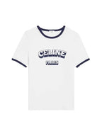 CELINE Paris 70s Logo Cotton Jersey Short Sleeve T shirt White