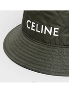 CELINE Logo Quilted Nylon Twill Bucket Hat Forest