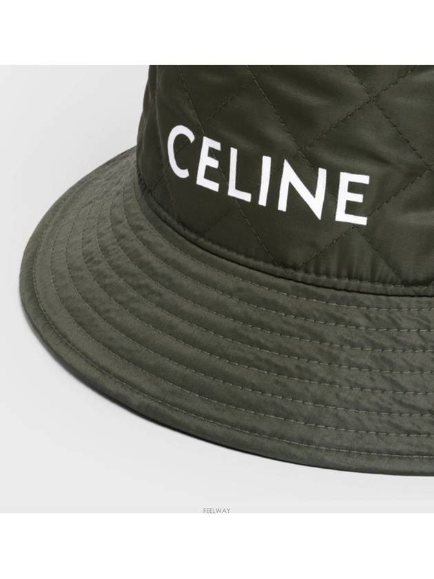 CELINE Logo Quilted Nylon Twill Bucket Hat Forest