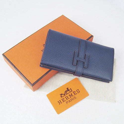 Hermes Wallet H015 Ladies Cow Leather Blue