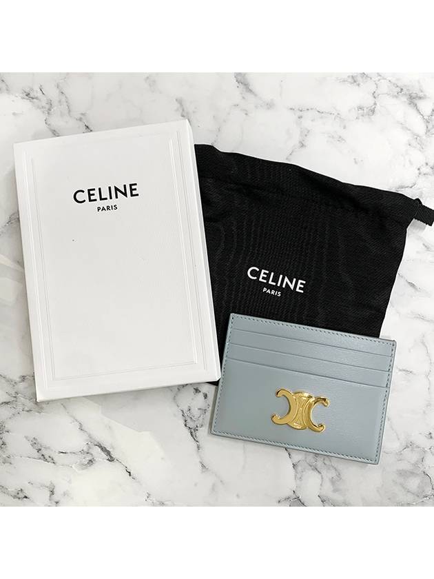 CELINE Triomphe Shiny Calfskin Card Holder Ice Blue