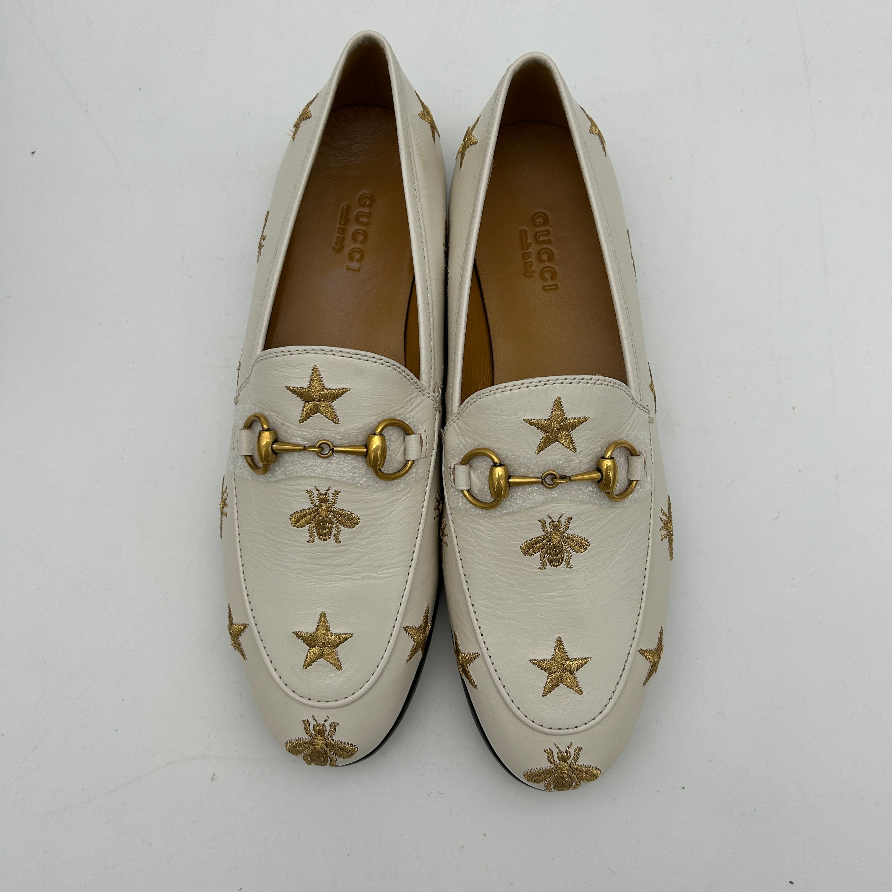 GUCCI - Jordaan Flat - Leather White for Women, US Women`s Size 4 24080802