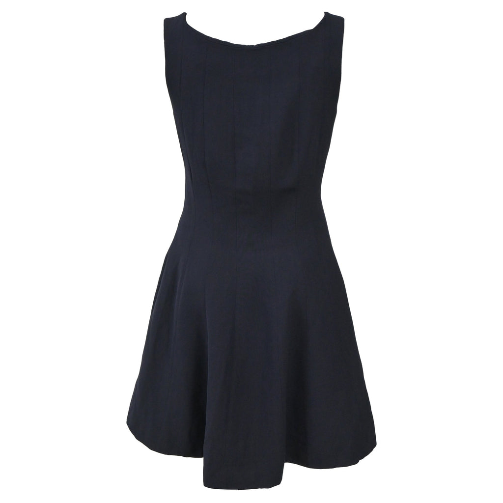 Christian Dior Panelled Square-Neck Mini Sleeveless Flare Dress in Navy Blue Viscose