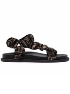 Fendi Feel Fabric FF Logo Feel Satin Sandals Black Brown
