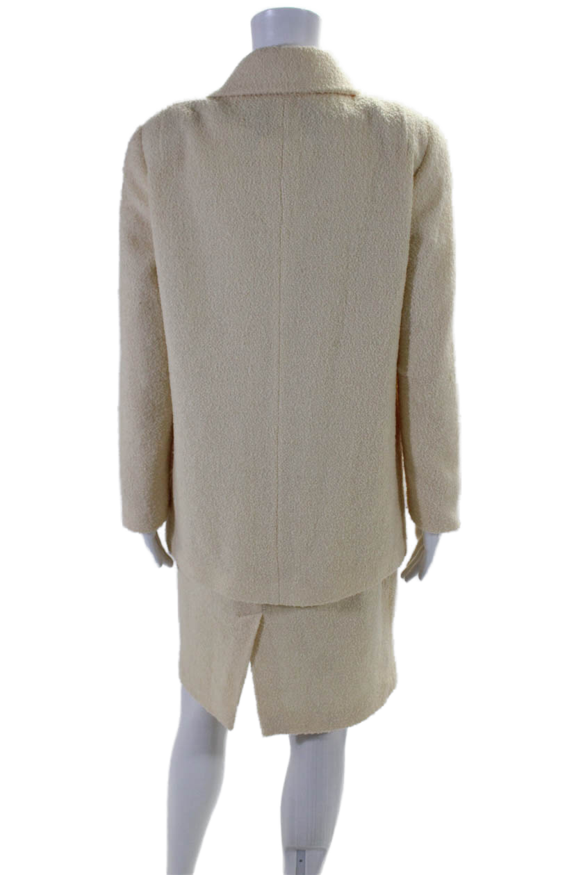 Fendi 365 Womens Wool Collared Long Sleeve Jacket + Dress Set Beige