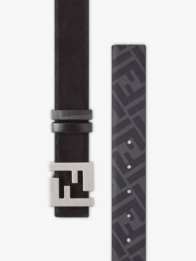 Fendi FF Square Buckle Reversible Leather Canvas Belt Black