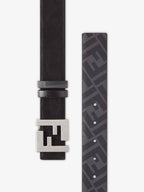 Fendi FF Square Buckle Reversible Leather Canvas Belt Black