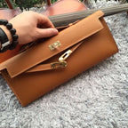 Hermes Brown Handcrafted Kelly Cut Clutch