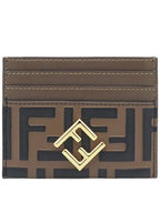 Fendi Logo Diamond Leather Card Wallet Brown