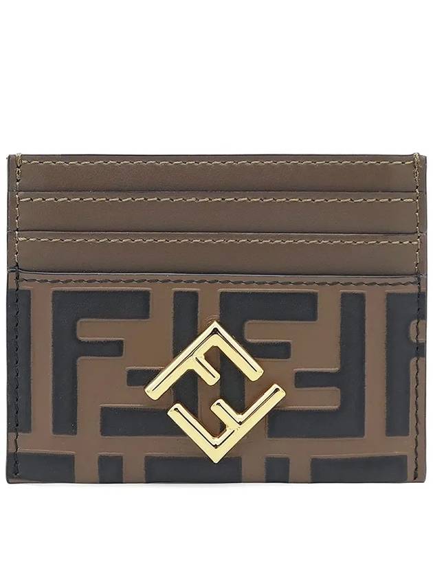 Fendi Logo Diamond Leather Card Wallet Brown