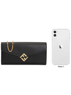Fendi FF Diamond Continental Chain Long Wallet Black