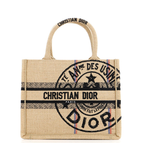 Dior Book Tote Cannage Embroidered Raffia Small