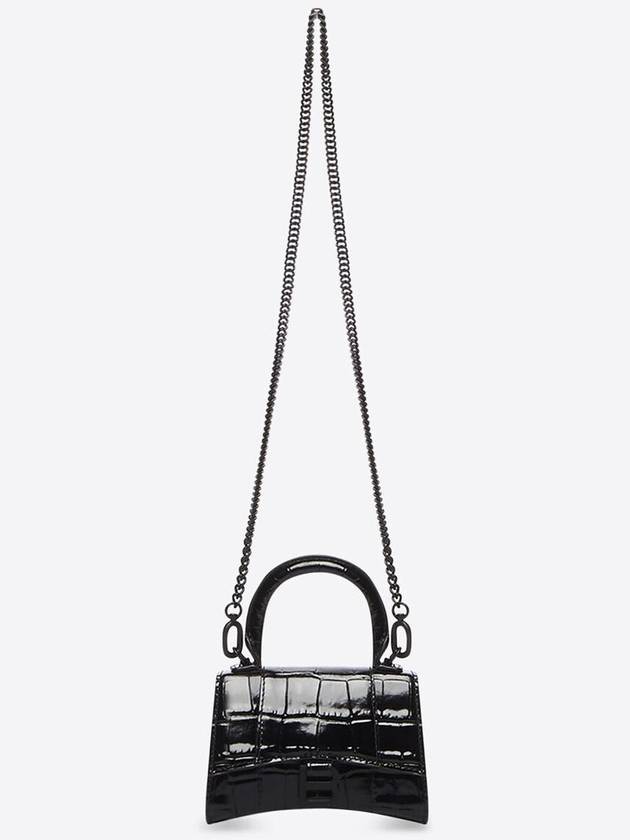 Balenciaga Hourglass Chain Crocodile Embossed Calfskin Shoulder Bag Black