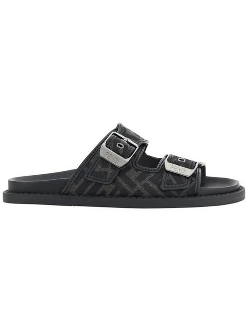 Fendi Men's Peel Jacquard Fabric Sandals Black