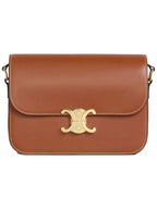 CELINE Triomphe Medium Calfskin Shoulder Bag Tan