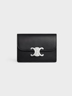 CELINE Triomphe Shiny Calfskin Flap Card Wallet Silver Black