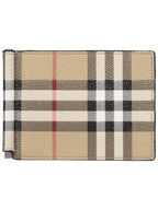 Burberry Men's Money Clip Vintage Check Money Clip Half Wallet Beige