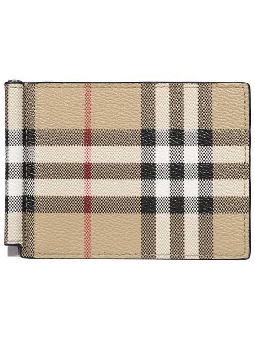Burberry Men's Money Clip Vintage Check Money Clip Half Wallet Beige