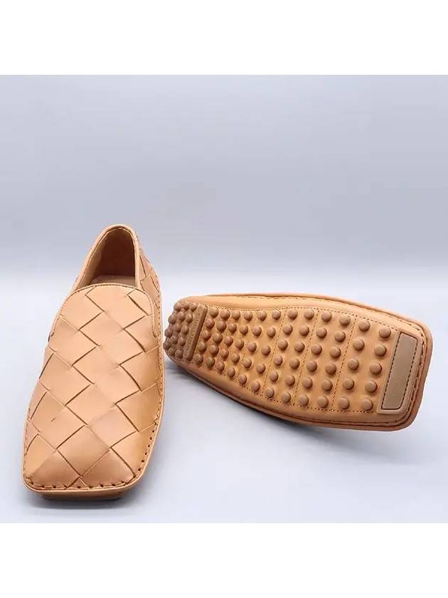 Bottega Veneta 578309 Camel Intrecciato Leather Square Toe Driving Men s Loafers Size 44