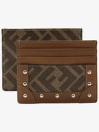 Fendi FF Fabric Studded Flat Card Wallet Brown