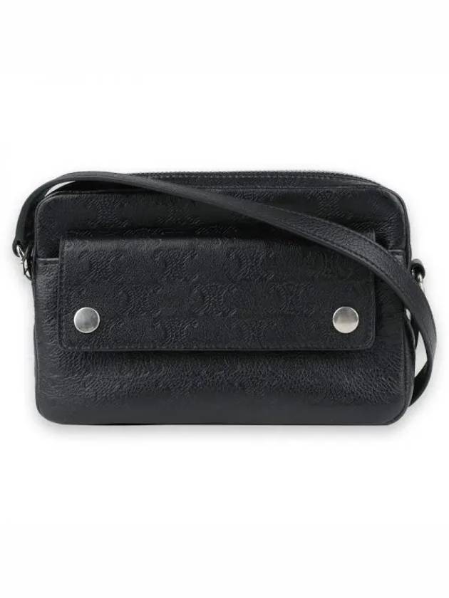 CELINE Triomphe Embossed Mini Calfskin Camera Cross Bag Black
