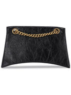 Balenciaga Crush Logo Gold Chain Small Shoulder Bag Black