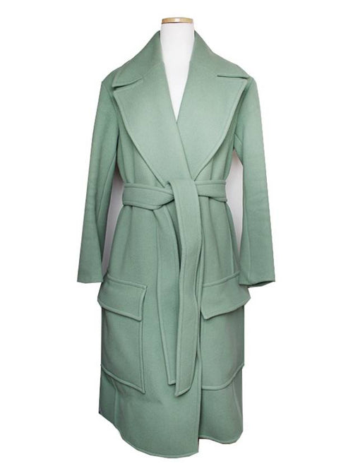 CELINE Mint green wool blend belted coat 66
