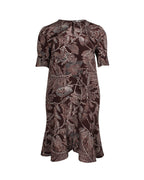 Chloe Flared Skirt Floral Dress in Brown Silk