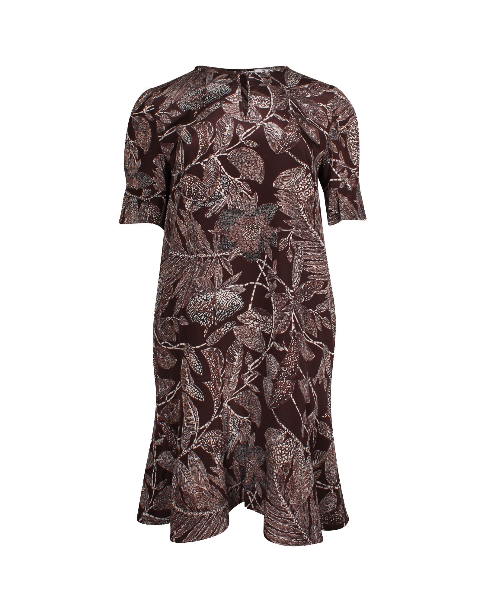 Chloe Flared Skirt Floral Dress in Brown Silk