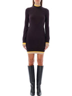 Fendi High Neck Wool Short Dress Dark Purple